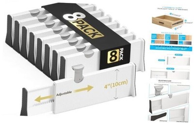 Drawer Dividers Organizer 8 Pack, Adjustable Separators 4'' High 8 PACK White