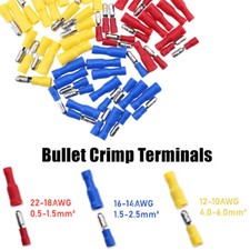 100pcs Insulated Male  Female Bullet Wire Terminal Crimp Connectors 22-10 AWG