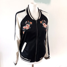 American Eagle Jacket Reversible Floral Embroidery Bomber Satin Retro Uk 12 14 M