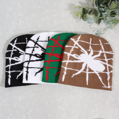 Y2K Beanie Hat Spider in the Web Hip Hop Skull Cap Winter Knit Hat Men Women