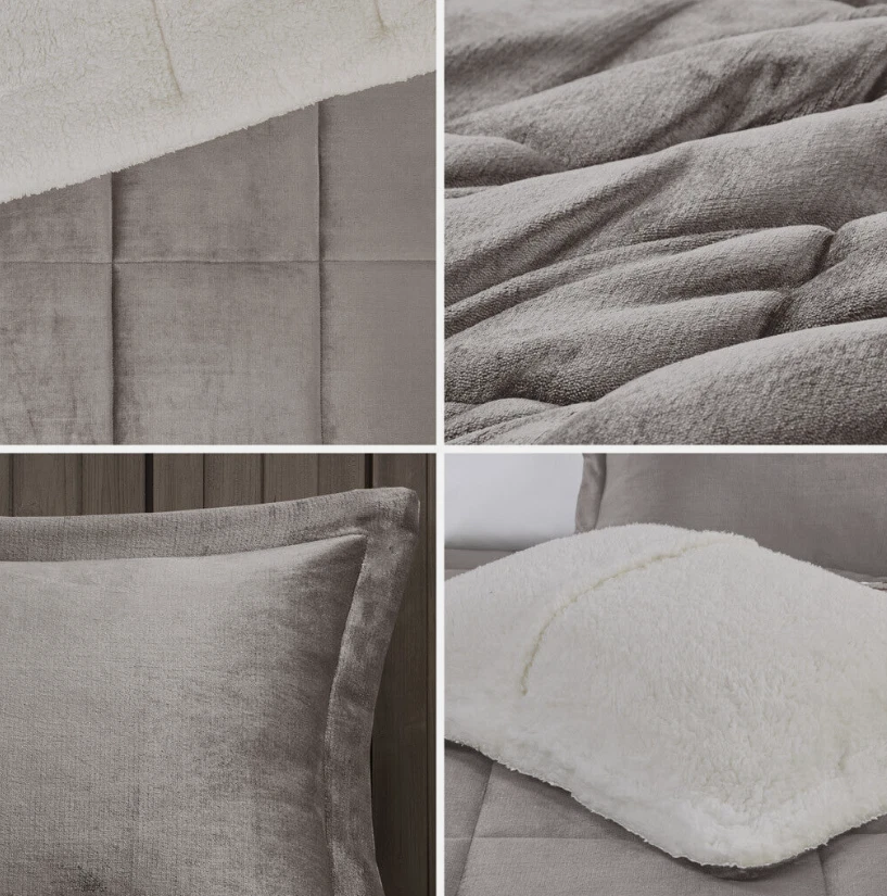 Juego de edredón Woolrich Plush to Sherpa Down Alternative King gris Foto 4 de 4