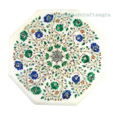 18" Marble Side End Table semi precious stones inlay art Handmade Home Decor