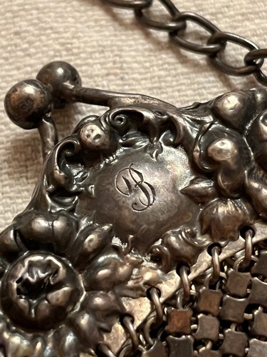 Antica borsa e cornice in argento sterling incisa "B", datata 1902 splendida! - Foto 2 di 23