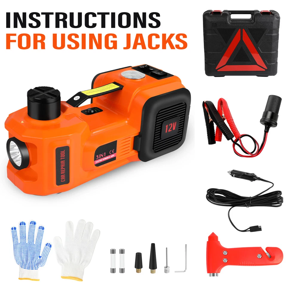 PRE Electric Car Jack with Tire Inflator Pump 5 Ton 12V Hydraulic Car Jack Lift for