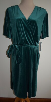 New Womens Draper James Dress XL Green Flutter Sleeve Tie Waist Velvet