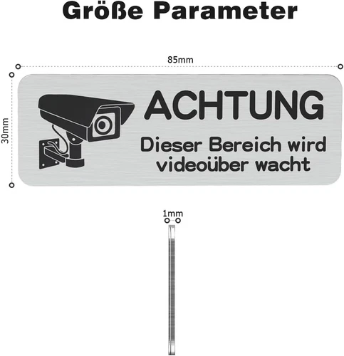 Alu 85x30mm Schild Videoüberwachung Kameraüberwachung Schild mit 3M klebeband - Bild 6 von 14