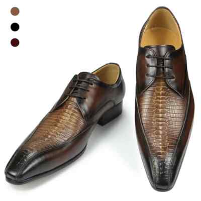 Men Leather Wedding Shoes Pointed Lace-up Formal Summer Breathable Footwear