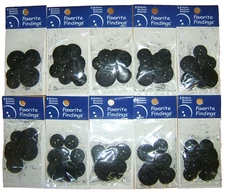 Lot of 80 Black Glitter Buttons 2-Hole Flat 10 Cards of 8 Buttons Each Crafts