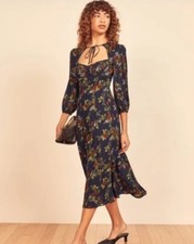 Reformation Poulter Dress In Bordeaux Black Floral Print Women's Size 20. WW42