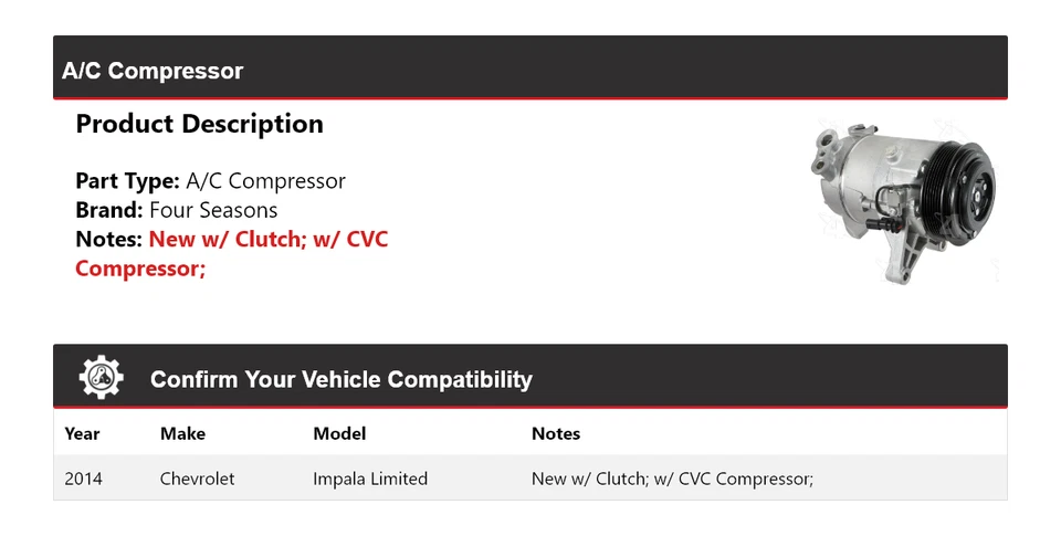 Chevrolet Impala Limited 2014 compresor de aire acondicionado 4 estaciones Foto 2 de 4