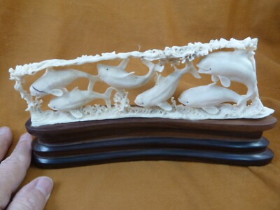 Whal-118 Orca Killer Whales of shed ANTLER figurine Bali detailed whale pod
