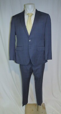Knot Standard Reda Super 120 Blue Windowpane Custom Two Button Suit 40S