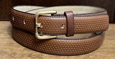 Womens Genuine Brown Leather Belt 7/8  Wide Perf Embossed Sz 32 37  Overall EUC