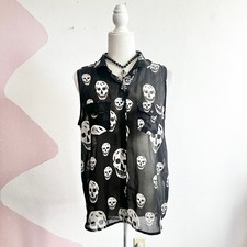 Black Skull Sheer Tank Top Goth Emo Whimsigoth Alternative Grunge Large