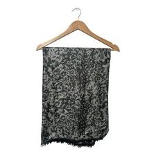 Jessica Mcclintock Scarf Metallic Black Silver Animal Print Fringe Edges