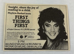 1988 tv special ad ~ FIRST THINGS FIRST Phylicia Rashad