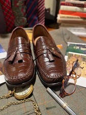 DETAILED FLORSHEIM MENS BROWN MOC ALLIGATOR TASSEL LOAFERS SIZE 9 D