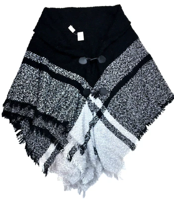 Ganz Black and White Poncho Shawl, One Size - Image 1 of 3
