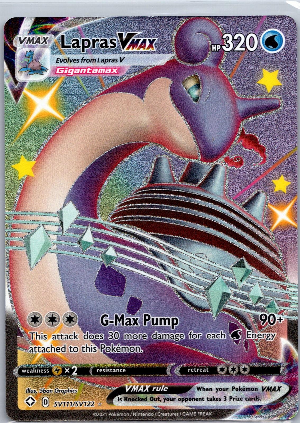 Lapras VMAX SV111/SV122 Holo VMAX Rare Shining Fates Shiny Vault Pokemon NM