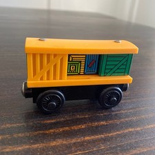 Thomas Friends Wooden Railway Box Car Yellow Green Sliding Door Train Toy