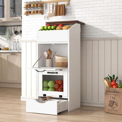 Wood Potato and Onion Storage Bin Box with Lid, 4-Tier Farmhouse Wooden Bread Bo