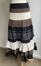 Jham Tiered Maxi Skirt Size AU 10 Ruffle Hem Black Brown Beige Boho Event