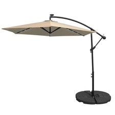 Parasol Déporté Beige Base Ronde Incinable Ombrage de 3M 24 LED Protection UV