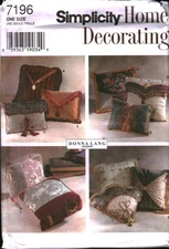 7196 Vintage Simplicity Sewing Pattern Home Decor Donna Lang Pillows Fancy UNCUT