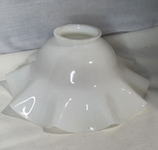 Vtg Milk Glass Ruffled Edge Crimped Lamp Light Shade Scallop 2.25'' Fitter 7'' W