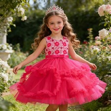 Children Girls Elegant Princess Tutu Dress Birthday Pageant Formal Evening Gown