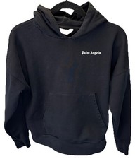 Palm Angels Black Hoodie Pull Over White Logo Front And Back Pockets Kids 12
