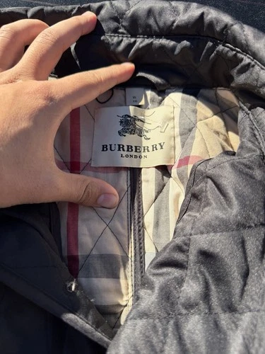 Burberry London Black Quilted Jacket Lined Button Mid-Length Stand-Up M image 4