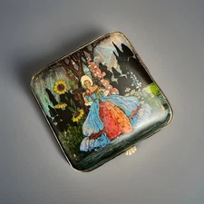 VTG Made in England Gwenda Butterfly Wing Inlay Lady in Garden Makeup Compact