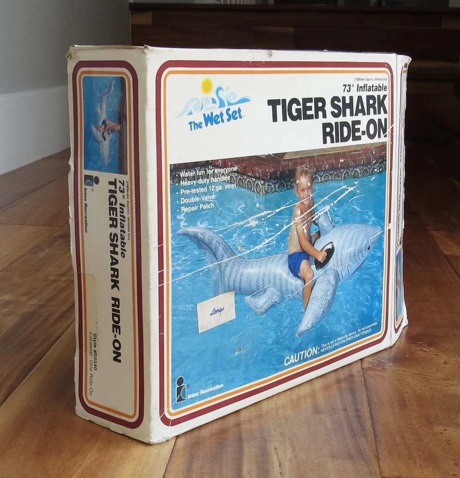 Vintage Intex The Wet Set Inflatable Ride-On Pool Float Tiger Shark 73" 1989 NIB - Image 2 of 4