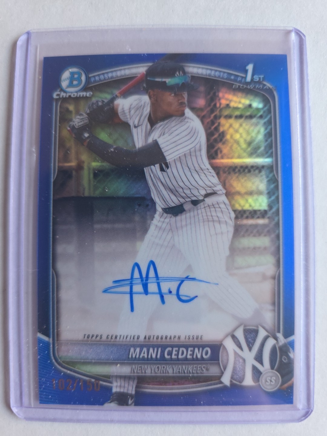 2025 Bowman Chrome Mani Cedeno 1st Bowman Auto True Blue /150 New York Yankees