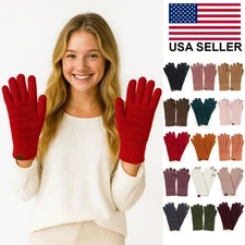 C.C Women's Fleece Lined Knit Winter Warm Cozy Solid Color Soft Gloves
