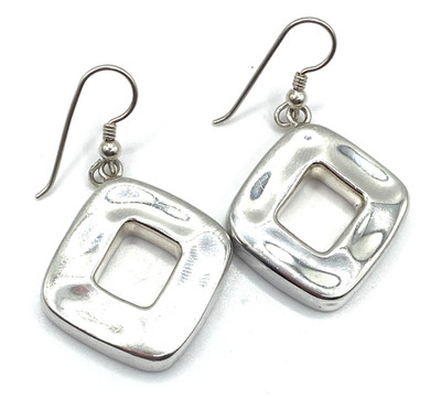 ZINA Sterling Silver / 925 Hammered Square Dangle / Drop Earrings 2'' Long