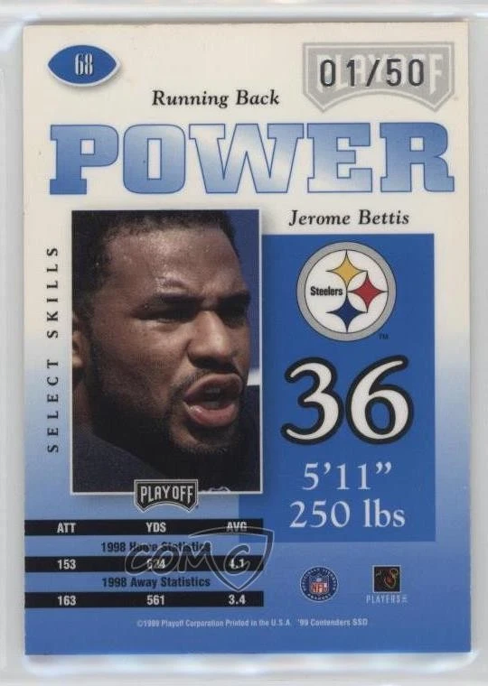 1999 Playoff Contenders SSD Power Blue /50 Jerome Bettis #68 HOF - Image 2 of 2