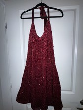 CIDER wine sequin mini A-line dress sweetheart neck tie strappy sleeve 3XL