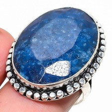 Dyed Blue Sapphire Unique Band Handmade Ring Jewelry Sterling Silver J543