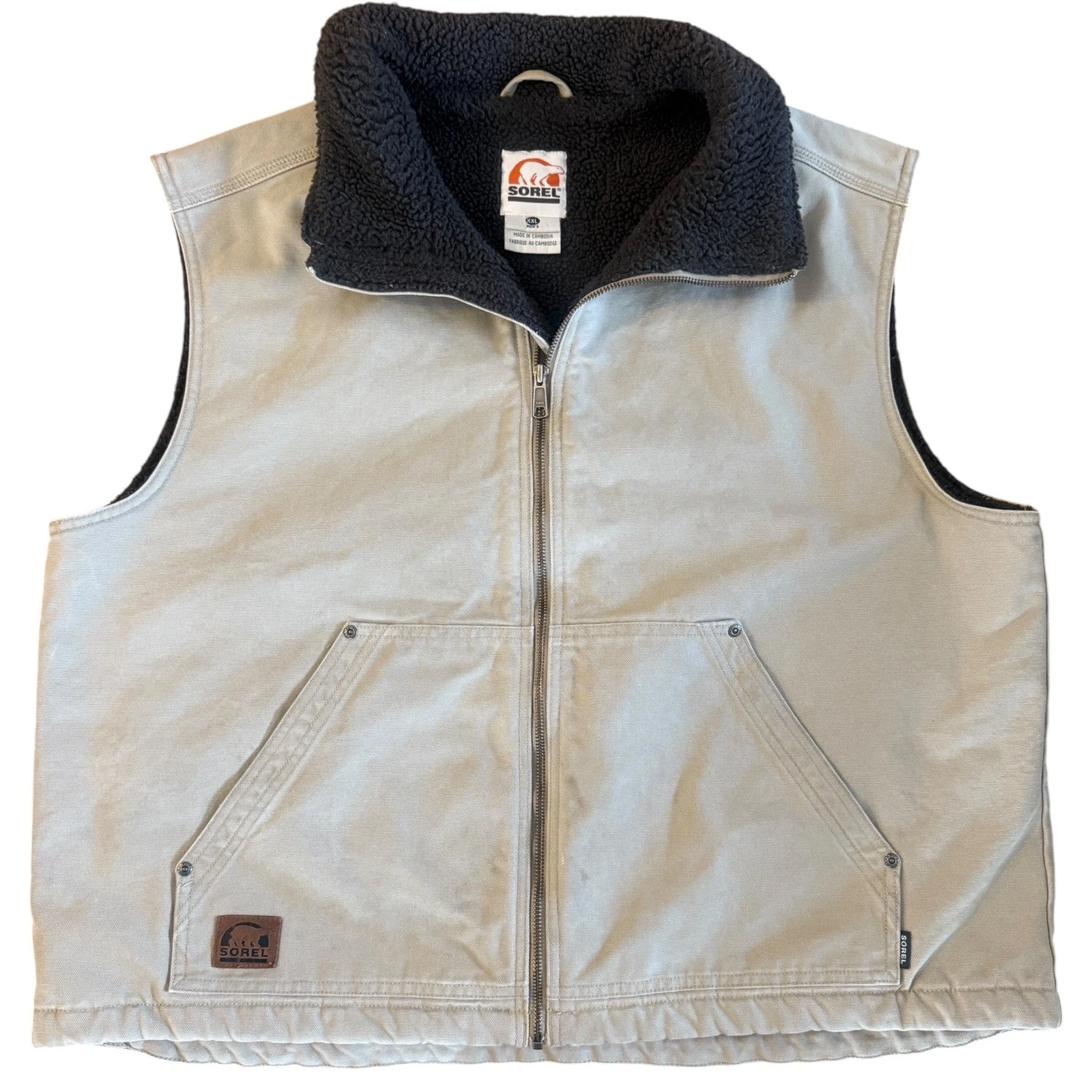 Sorel Canvas Fleece Sherpa Lined Vest Mens Size 2XL Rugged Outdoor Workwear