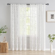 White Lace Sheer Curtains for Living 52"W x 63"L Pack of 2 White/Moroccan