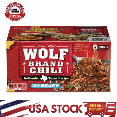 Wolf Brand Chili No Bean 6pk 15oz Cans | Quick Heat & Serve Chili | Great Prize.