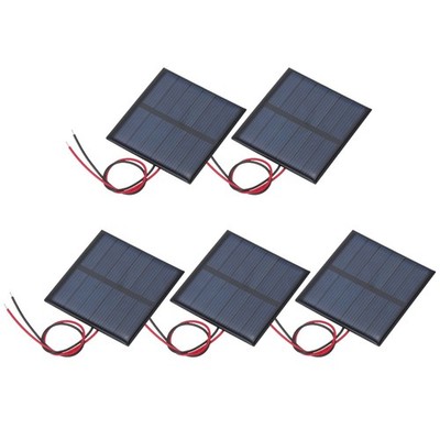 5pcs Mini Solar Panels 3V 0.375W 125mA for General Use with 2 Cables, 52x52mm