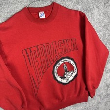 Vintage Nebraska Cornhuskers Sweatshirt Mens L USA Made Puff Print 90s Jerzees