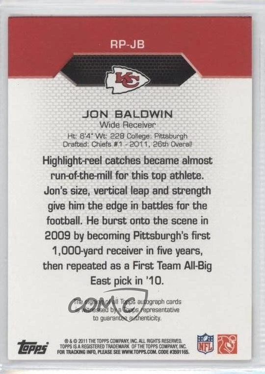 2011 Topps Rookie Premiere Auto /90 Jonathan Baldwin Jon Baldwin #RP-JB Auto RC - Image 2 of 2