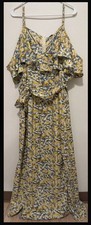 boohoo Yellow Blue White Floral Maxi Long Dress 18 Off Shoulder Ruffle Slit