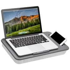 Portable Lap Desk With Cushion For Laptop And Phone Slot Gray 17X11 Inches