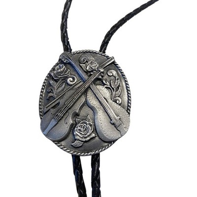 Vintage Siskiyou Bolo Tie Guitar 1988 Pewter Fiddle Musician Western Cowboy