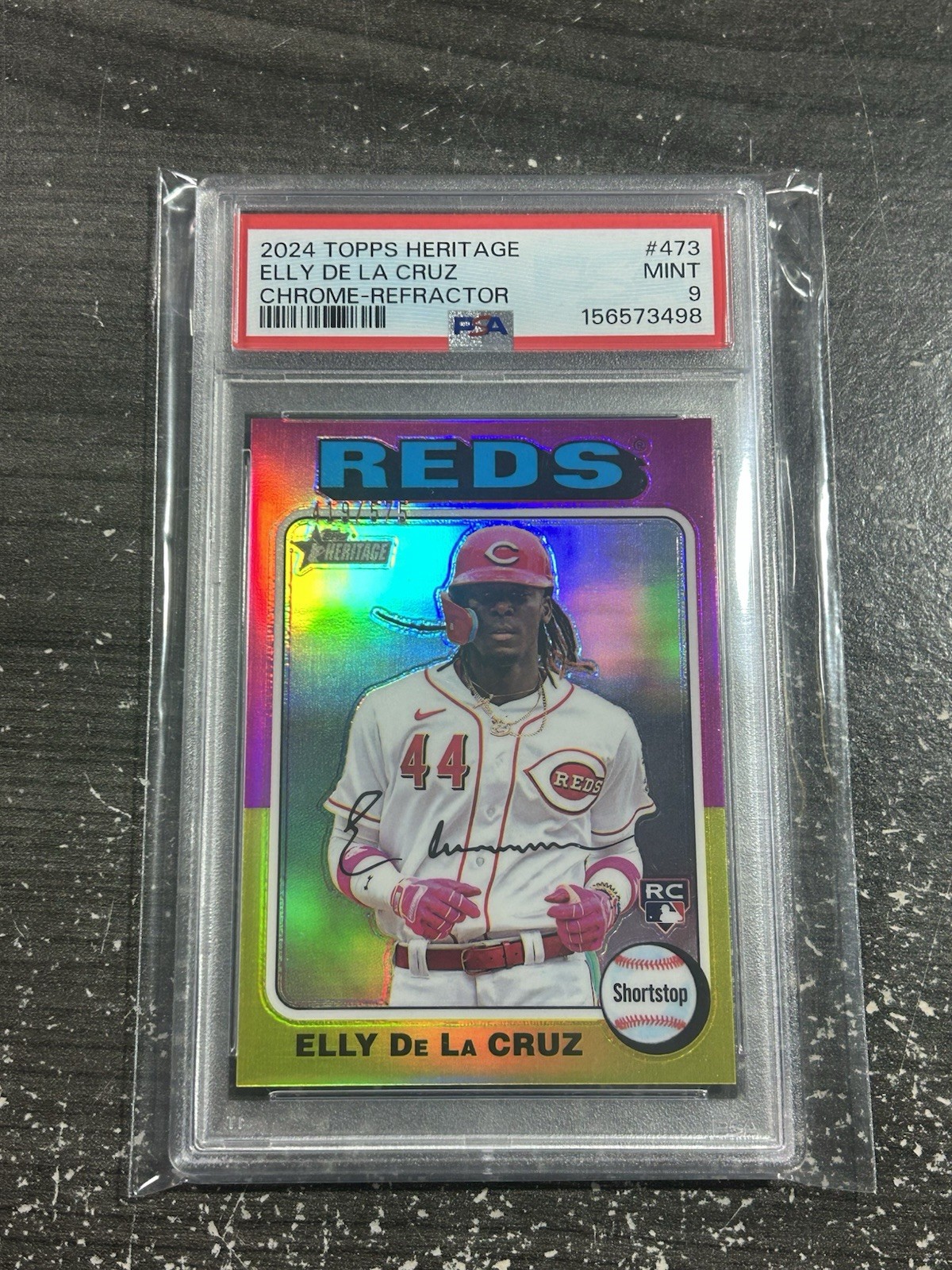 2024 Topps Heritage Chrome Refractor Elly De La Cruz RC /575 PSA 9 Sh